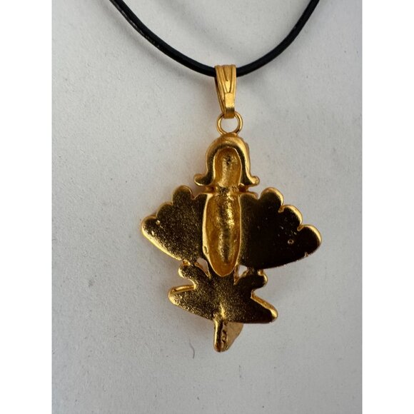 24K Gold Plated Quimbaya Tolima Pendant Necklace With Black Cord - Picture 4 of 12